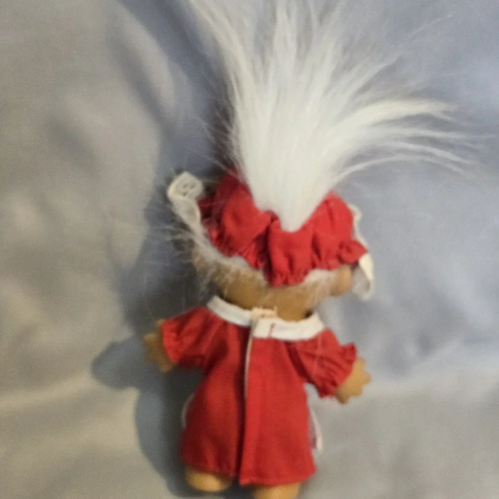 Russ Berrie Christmas Troll Doll Mrs Claus White Hair Red Dress 18279 Vintage